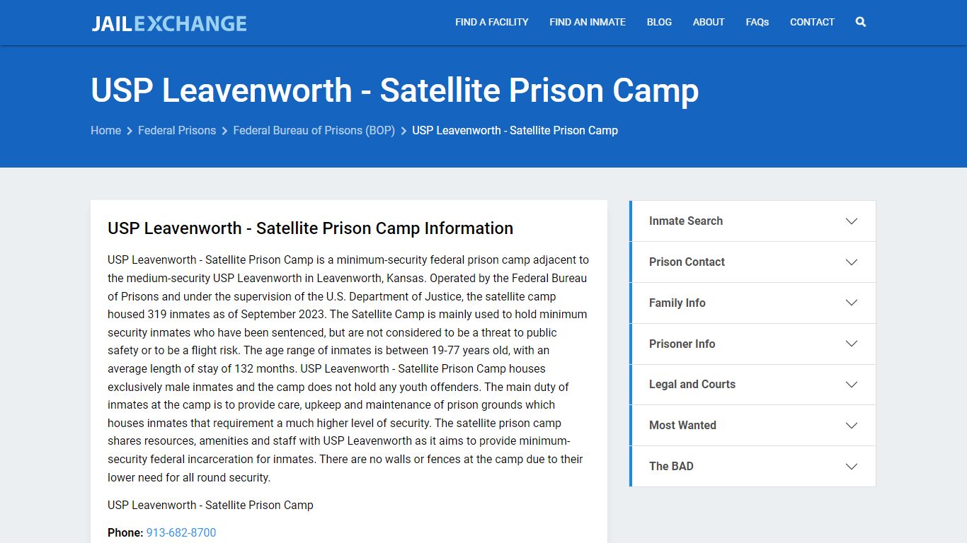 Federal Inmate Search - USP Leavenworth - Satellite Prison Camp